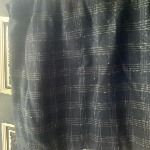 Vintage Plaid Wool Skirt. Navy Blue and white with a hint of silver 20Tall - Picture 2 of 6